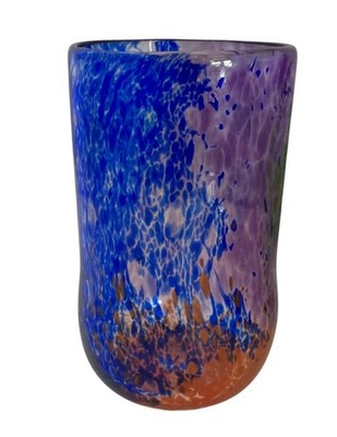 Murano Style Art Glass Tumbler, Translucent, blue, orange, violet, Add/collect!