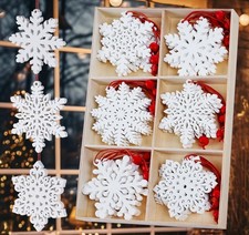 HOU SM 24PCS Wooden Snowflake Ornaments, White Hanging Decorations for Christ...