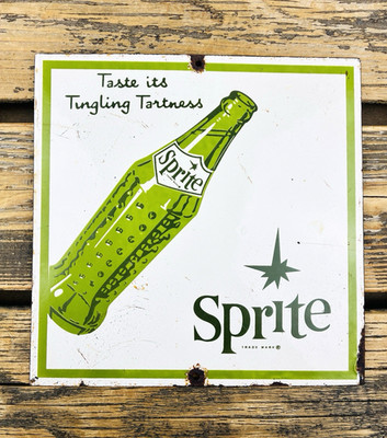 VINTAGE 10x10'' SPRITE BOTTLE GAS  PORCELAIN SODA POP GASOLINE OIL SIGN