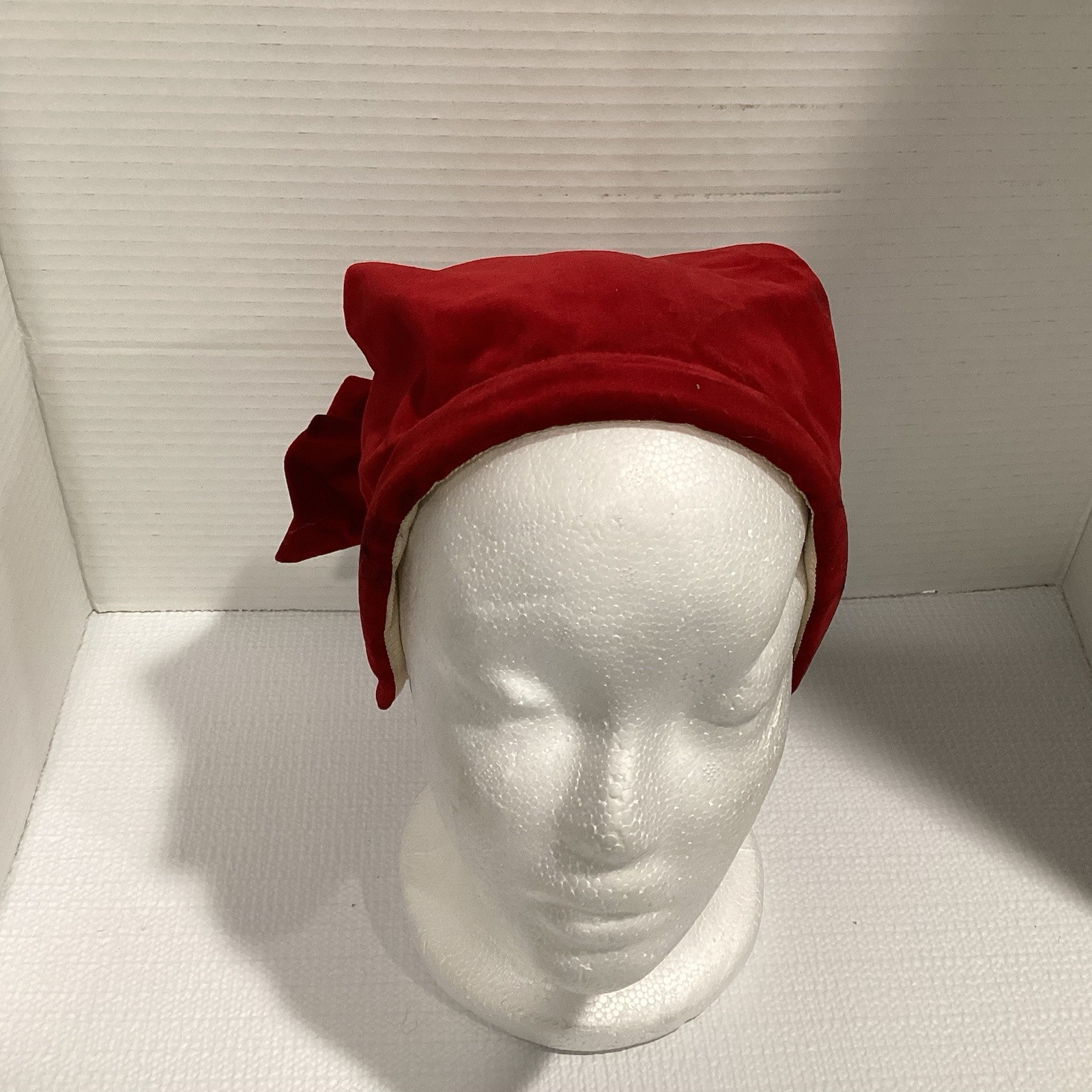 Vintage Red Velvet Headband  Headscarf With Bow Hat Lined