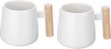 2pcs Ceramic Coffee Mug 12.85 Oz Simple Wooden Handle Large Coffee Mugs/UK