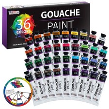 U.S. Art Supply Juego de 36 Colores Pintura Gouche en Tubos Grandes 18 ml Rueda Mezcladora de Color