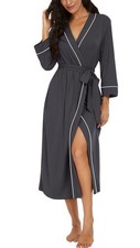PrinStory Robes for Women 3/4 Sleeve Long Bath Robe Dark XX-Large, Gray