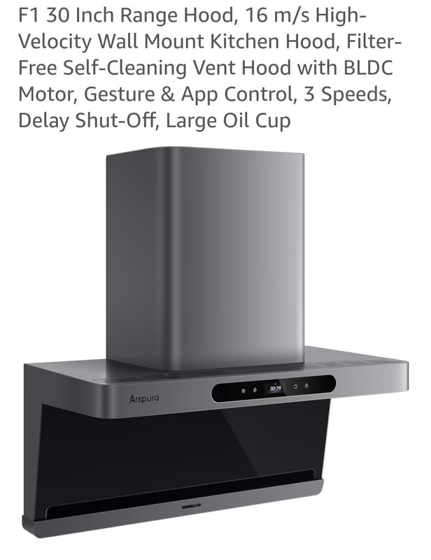 Arspura F1 30 Inch Range Hood 16 M/S High-Velocity Wall Mount Non Filter NIP