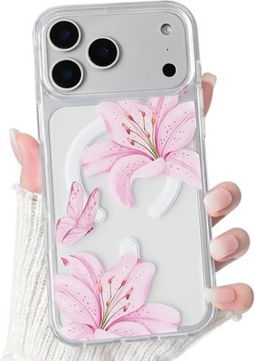 iPhone 17 Pro Max Case Clear Magnetic Cute Lily Flowers Floral Hard PC Cover - P