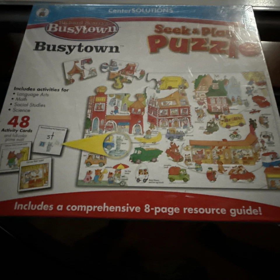Richard Scarry’s Busytown Seek & Play Puzzle, 48 Activity Cards, Mat, Rare NIB - Image 4 of 4
