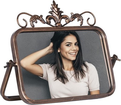 Desk Dresser Bronze Vanity Mirror - Metal Frame Square Rare