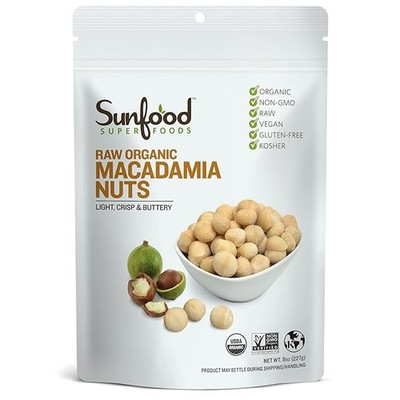 Organic Raw Macadamia Nuts - Unsalted, Vegan, Non-GMO, 8oz by Sunfood