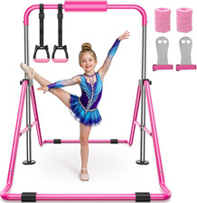 Adjustable Pink Gymnastics Bar for Kids - Foldable Home Training Equipment