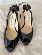 Jimmy Choo Nova Size 40 Black Patent Leather Peep Toe Slingback Sandals