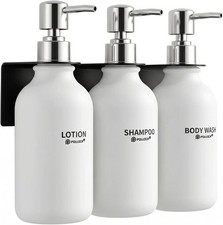 Shower Shampoo Dispenser Wall Mounted 3 Refil 16.9 oz Clear Bottle Steel Pump