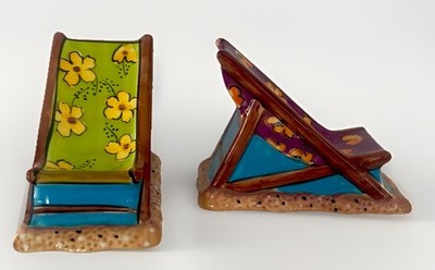 Clay Art Beach Adirondack Beach Chairs Salt & Pepper Shakers, Pristine Condition