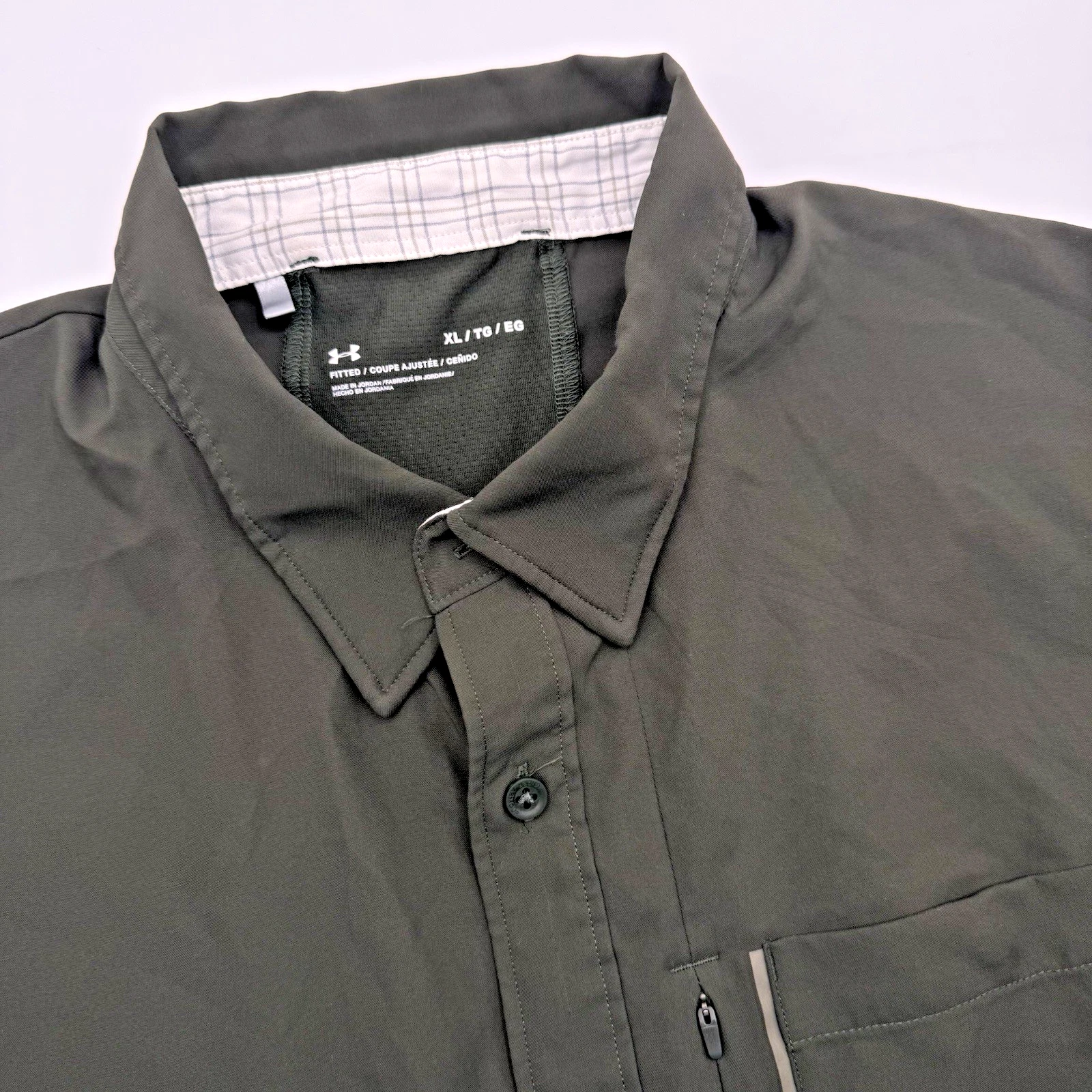 Under Armour UA Hiking Button Shirt Green Fitted Short Sleeve Mens Zipper XL