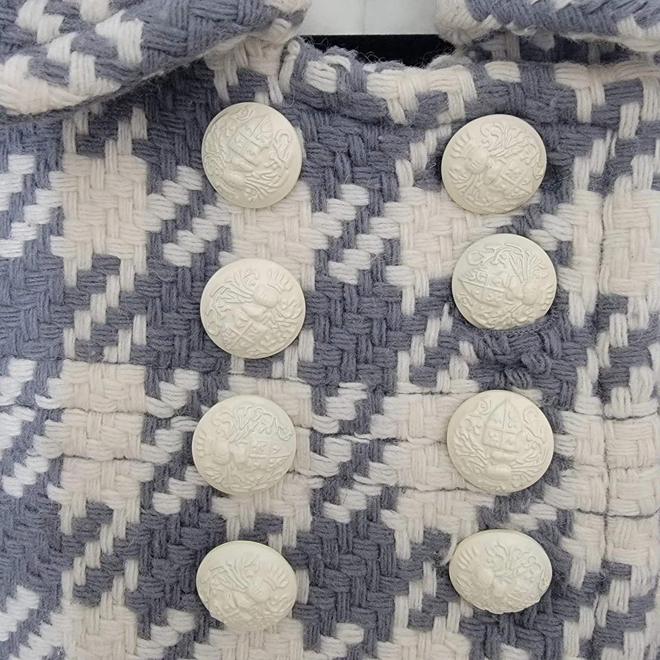 Chaqueta Abrigo J.Crew Greta Pata de Gallo Gris Chaquetón Marfil Mezcla Lana Forrada Talla 2 Foto 4 de 4