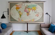 VINTAGE | SCHULWANDKARTE WENSCHOW WELTKARTE STAATEN ERDE EARTH MAP | SCHOOLCHART