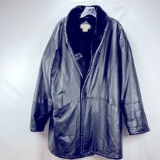 Charles Klein Vintage Genuine Black Leather Coat With Faux Fur Lining. (size 2x)
