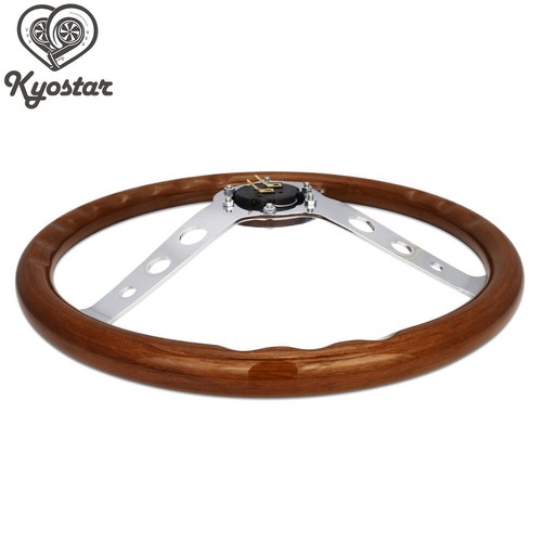 15" 380mm Classic Cars Holzlenkrad+Nieten & Hupenknopf Polierte Speichen kyostar - Bild 4 von 6