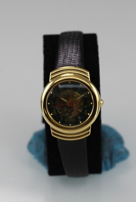 Gitano Damen Armbanduhr Skelett Gold WR Edelstahl Schwarz Leder Batt Grün Quarz