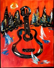 GUITAR    ART Mark Kazav  CANVAS  Abstract Modern Original Oil Painting