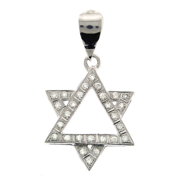 14k White Gold Diamond Designer Star of David Pendant