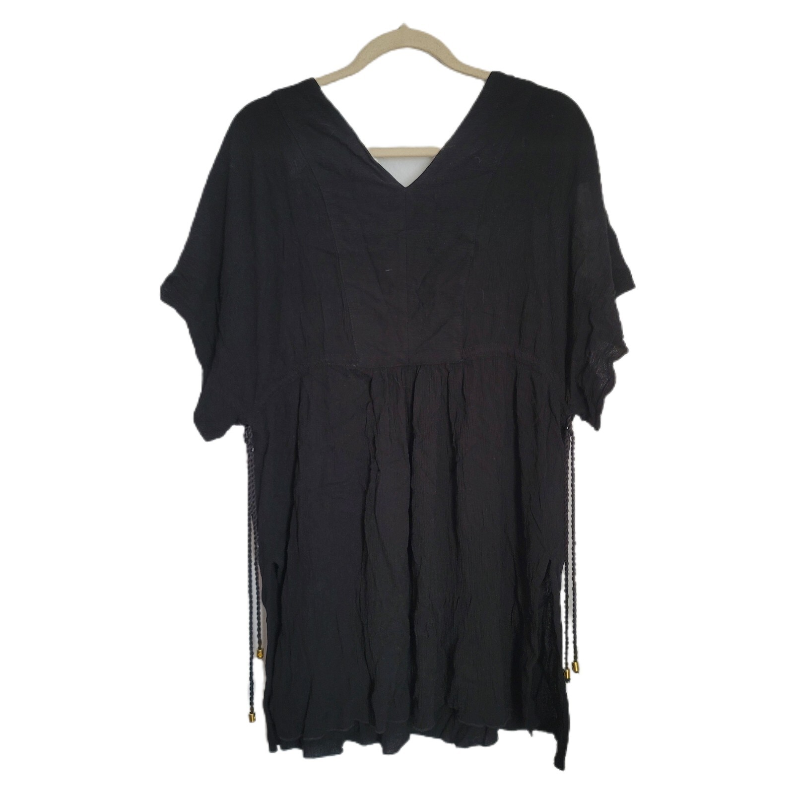 Lauren Ralph Lauren Swim CoverUp Size 10 L Large Black Short Sleeve V