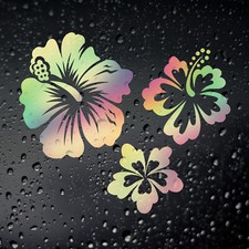 Hawaiian Lei Hibiscus Flowers Gold Oil Slick Sticker, Campervan Surf T25 T4 T5