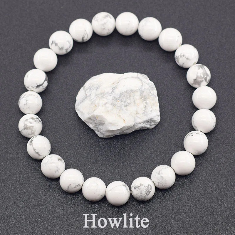 Natural Howlite Stone Beaded Bracelet for Men & Women /Valentine's Day Gift