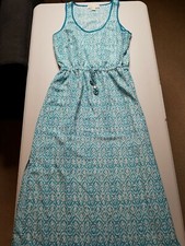 Michael Kors Womens Small Long Dress Blue White Tie Waist Slit Sides Sleeveless