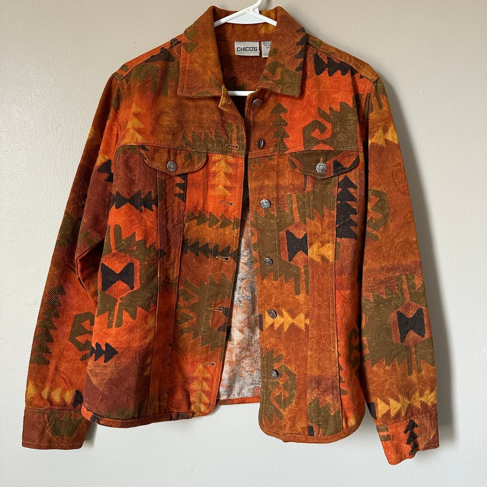 Chicos Jacket Womens SMALL Southwest Western Aztec Cowgirl Boho Button Front
