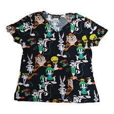 Looney Tunes What's Up Doc Dentist Scrub Top Black Womans Size M