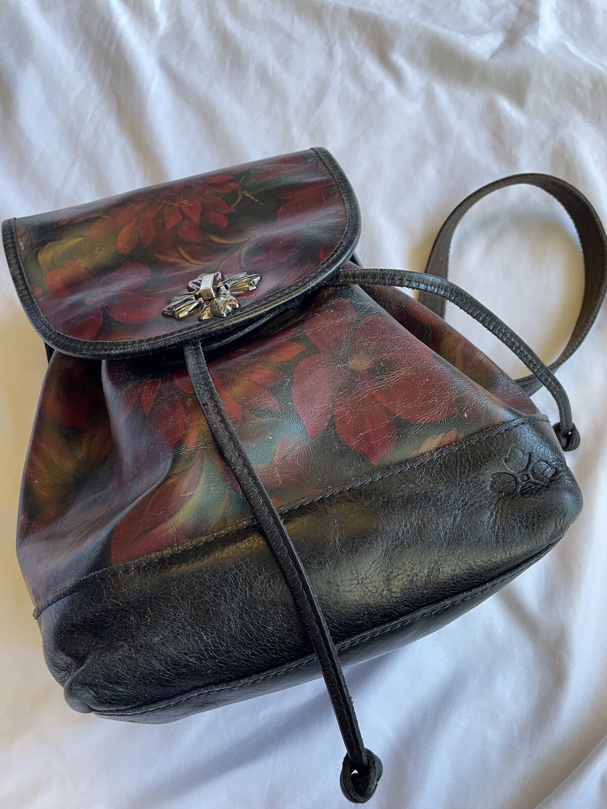 Patricia Nash Black Red Leather Backpack Vintage FLOR… Gem