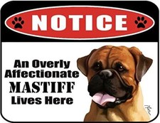 Notice an Overly Affectionate Mastiff Lives Here 9 inch x 11.5 inch Laminated Do