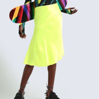 helmut lang neon dress NEW Helmut Lang NEON Midi Satin skirt Size 8 M