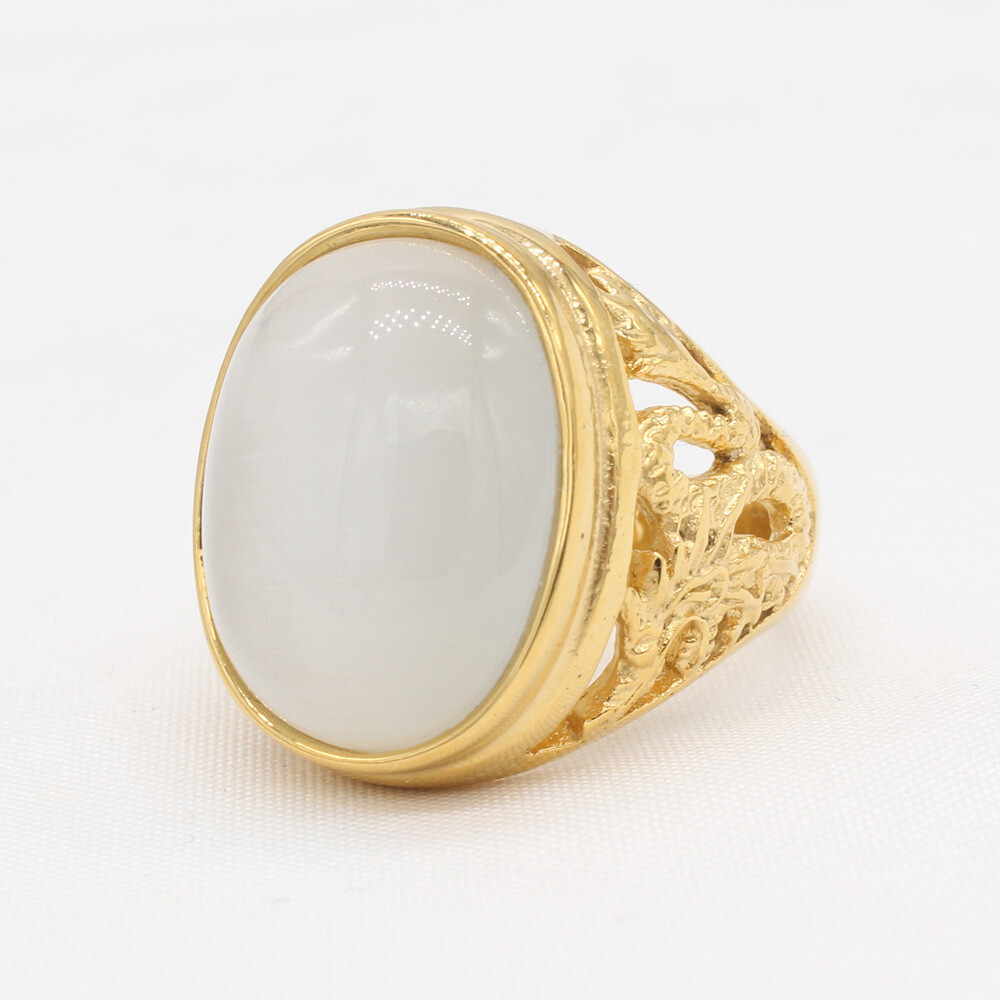 Men Women Oval Stone Ring Classic Stainless Steel Dargon Accessories Size 7-12