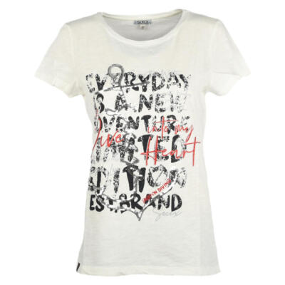 SOCCX Damen T-Shirt Loose Fit - Bequemes Shirt Mit Beach Print Design