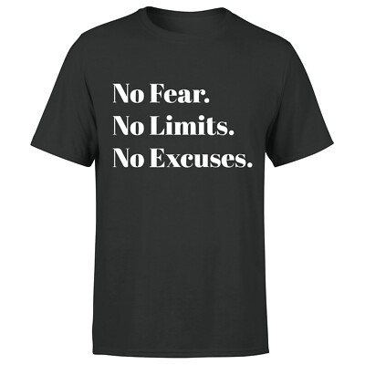 No Fear No Limits No Excuses Herren T-Shirt Inspirierend Zitat Fitness Gym Tee