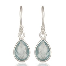 Natural Blue Topaz Bezel Set Gemstone 925 Sterling Silver Dangle Earrings