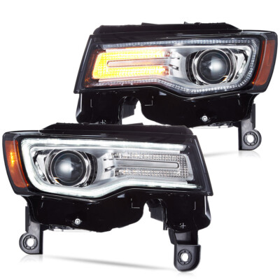 For 2014-2022 Jeep Grand Cherokee Projector LED Headlights Chrome W/Startup LH+R