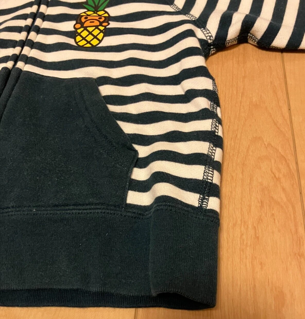 A BATHING APE (BAPE) Felpa con cappuccio manica lunga A BATHING APE BAPE KIDS full zip 100 bianca blu navy righe