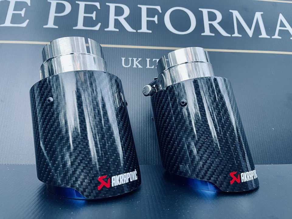 BLUE & BLACK CARBON FIBRE AKRAPOVIC EXHAUST TIPS 4” AUDI S3 8V 2013-2020 - Image 3 of 4