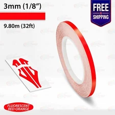 FLUORESCENT RED-ORANGE 1/8" STRIPE Car Model Motorcycle TAPE Vinyl Sticker 3mm