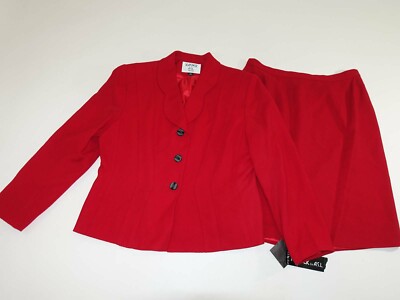Kasper Women's Blazer Skirt Suit Size 14 Petite NWT Red 100% Wool  14P
