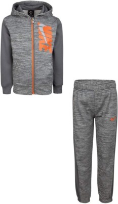 Toddler Boy's Nike 2 Piece Gray Orange Pants Hooded Jacket Set