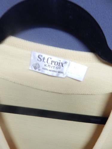 ST CROIX KNITS Wool Yellow Cardigan Sweater Gold Buttons XL REPAIRED - Picture 2 of 9