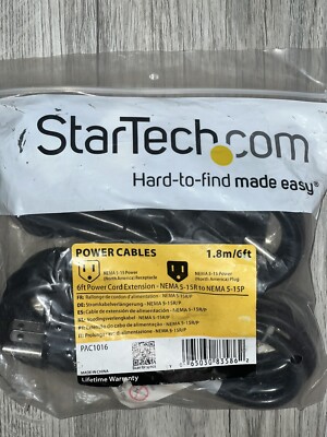 Qty: 2 StarTech PAC1016 6ft Power Cord Extension- NEMA 5-15R to NEMA 5-15P (A4A)