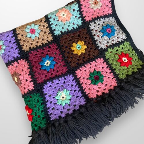 Handmade Granny Square Crochet Afghan Throw Blanket 63 x 39 Multicolor Vintage