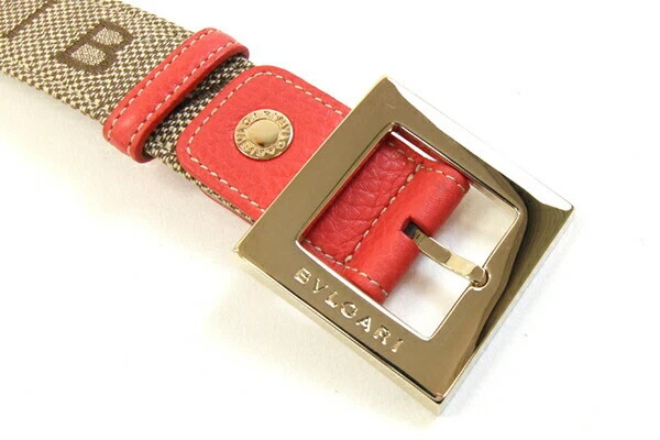 Cinturón BVLGARI Beige Rojo Naranja Dorado 105cm Accesorios Metal Lona Cuero Usado Foto 2 de 4