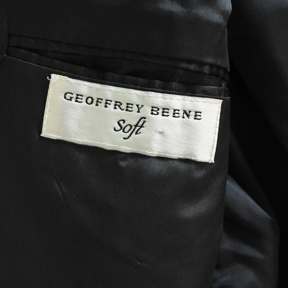 Vtg USA Made 44L 38x30 Navy Blue Stripe Wool Mens Jacket Pants Suit - Image 4 of 4