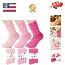 3 Pairs Fuzzy Socks for Women Happy Birthday Socks Valentines Gifts Soft Fluf...