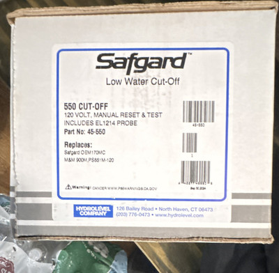Hydrolevel Safgard 550 Low Water Cut-Off 120V Manual Reset Test 45-550